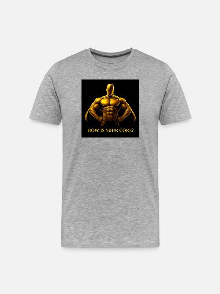 Gouden Kernheld Fitness Illustratie - Mannen premium biologisch T-shirt - grijs gemêleerd