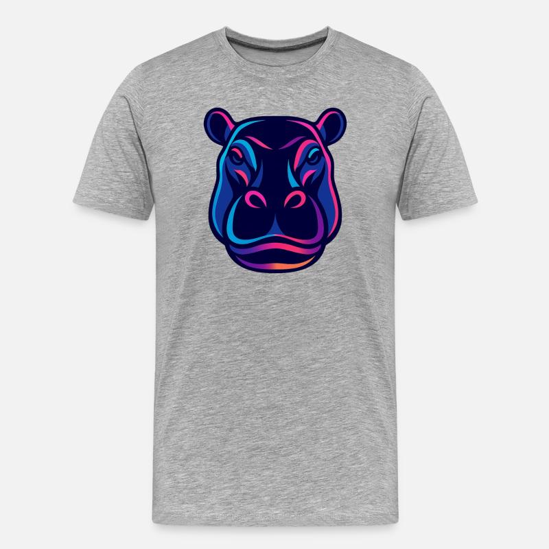 Neon Hippo Kopf - Männer Premium Bio T-Shirt - Grau meliert