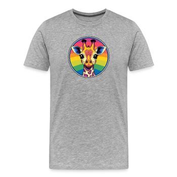 Rainbow Giraffe Portrait - Men's Premium Organic T-Shirt - heather grey - Front - Damien (186cm)