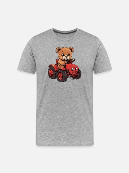 Teddy bear on red tractor - Men's Premium Organic T-Shirt - heather grey
