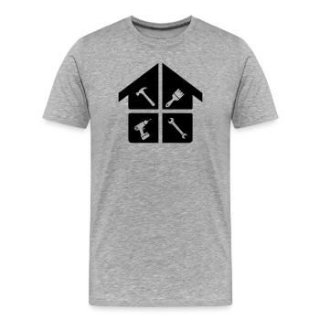 Logo de l’artisan – marteau, perceuse et brosse - T-shirt bio Premium Homme - gris chiné - Devant - Damien (186cm)