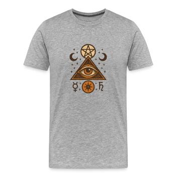 Amulette de l’œil dans le triangle de l’étoile - T-shirt bio Premium Homme - gris chiné - Devant - Damien (186cm)