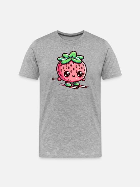 Kawaii strawberry while skiing winter fun - Men's Premium Organic T-Shirt - heather grey
