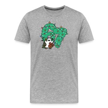 67 number Whimsical Ghost Under Festive Evergreen  - Men's Premium Organic T-Shirt - heather grey - Front - Damien (186cm)