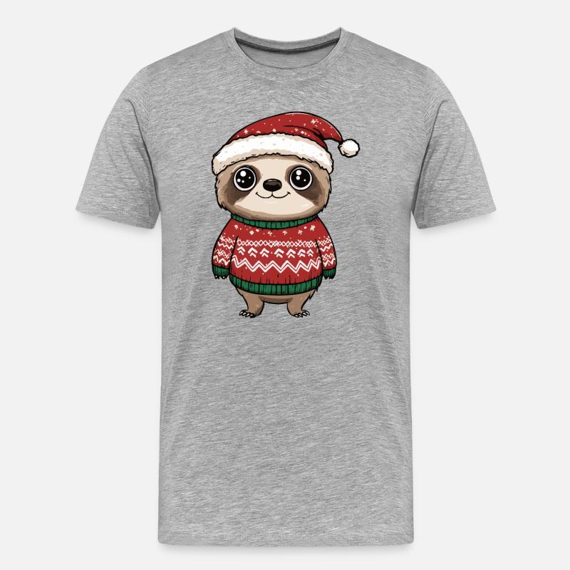 Faultier Weihnachten - Männer Premium Bio T-Shirt - Grau meliert