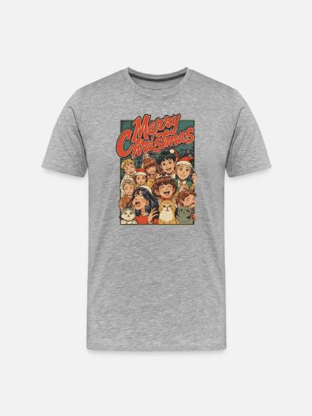 Retro Weihnachtskinder Katzen Cartoon - Männer Premium Bio T-Shirt - Grau meliert