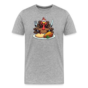 Thanksgiving Drôle Dinde de Thanksgiving - T-shirt bio Premium Homme - gris chiné - Devant - Damien (186cm)