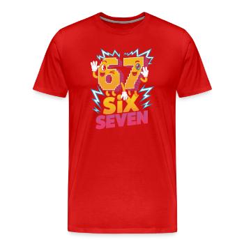 Six Seven Cartoon Character Design - Men's Premium Organic T-Shirt - red - Front - Damien (186cm)