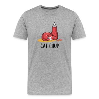  Cat-Chup – Lustige Kombination aus Katze und - Männer Premium Bio T-Shirt - Grau meliert - Vorne - Damien (186cm)