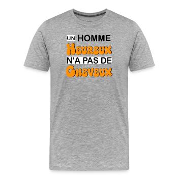 A happy person has no hair - Men's Premium Organic T-Shirt - heather grey - Front - Damien (186cm)