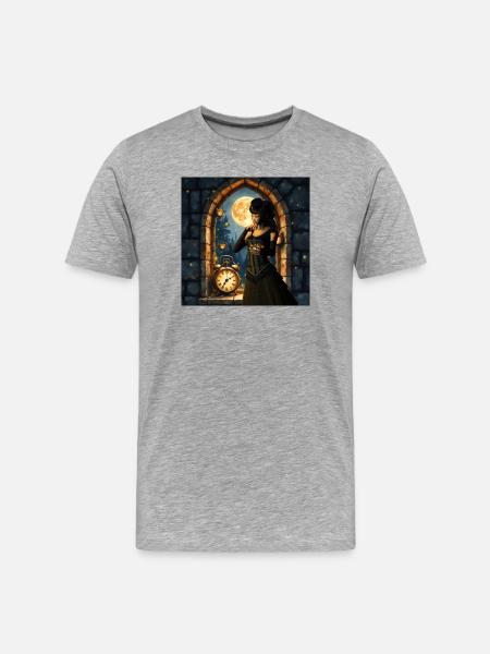Victorian moon in stone tower - Men's Premium Organic T-Shirt - heather grey
