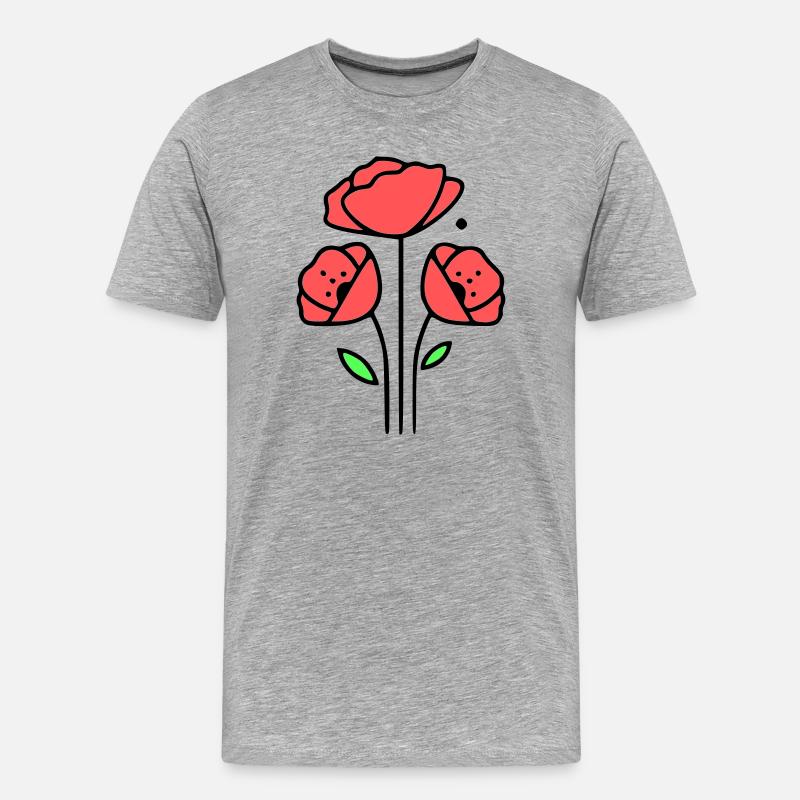 mohnblume-mohnblumen-minimalistisch-line-art-1 - Männer Premium Bio T-Shirt - Grau meliert