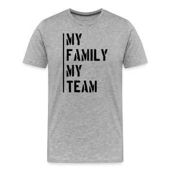 Dicton de l’équipe familiale - T-shirt bio Premium Homme - gris chiné - Devant - Damien (186cm)