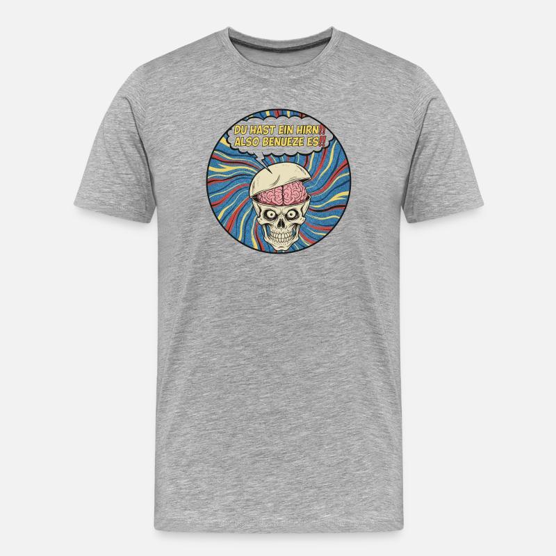 Psychedelischer Schädel Witz - Männer Premium Bio T-Shirt - Grau meliert