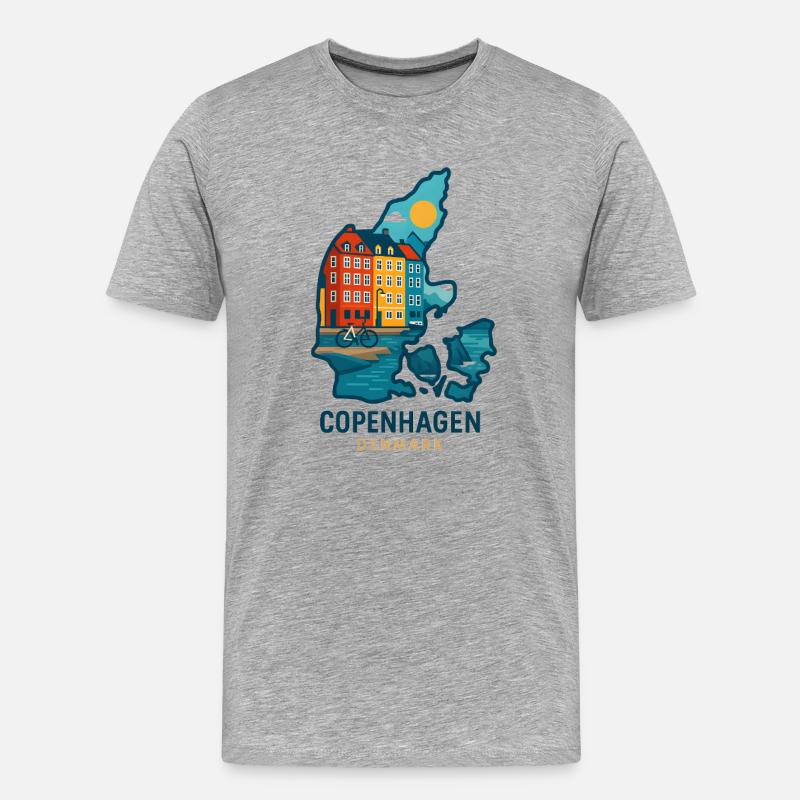 Kopenhagens farbenfrohe Stadtansichten - Männer Premium Bio T-Shirt - Grau meliert