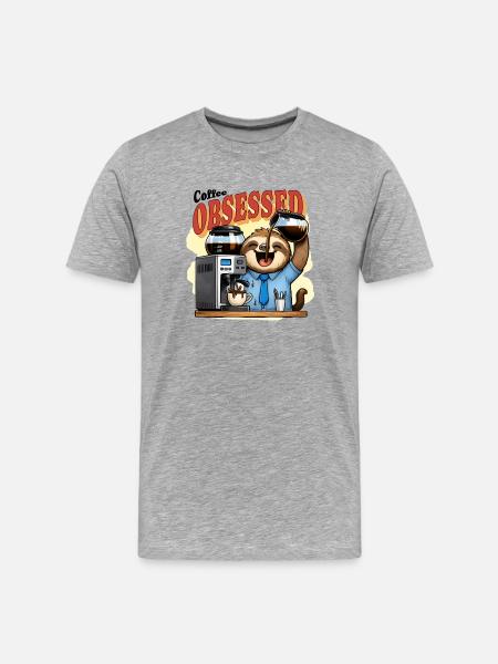 Coffee Obsessed Sloth Caffeine - Men's Premium Organic T-Shirt - heather grey