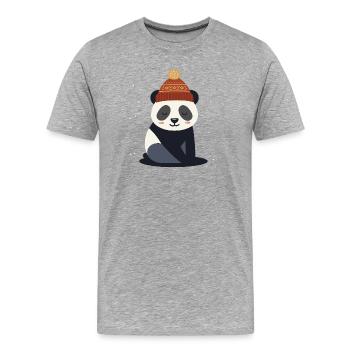 Cute panda with winter hat – winter motif - Men's Premium Organic T-Shirt - heather grey - Front - Damien (186cm)