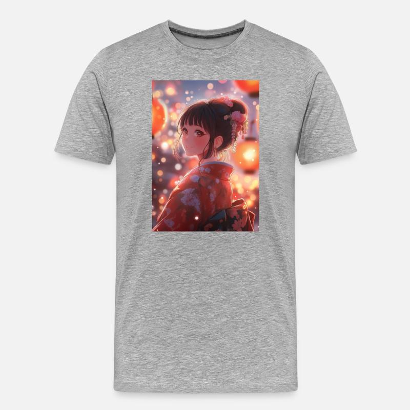 Kimono Blühende Helle Laternen - Männer Premium Bio T-Shirt - Grau meliert
