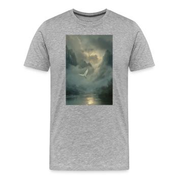 Mistbound Flight Over Mountain Veil - Men's Premium Organic T-Shirt - heather grey - Front - Damien (186cm)