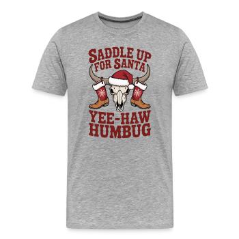 Sattel auf für Santa Yee-Haw Humbug Weihnachtsdesign - Männer Premium Bio T-Shirt - Grau meliert - Vorne - Damien (186cm)