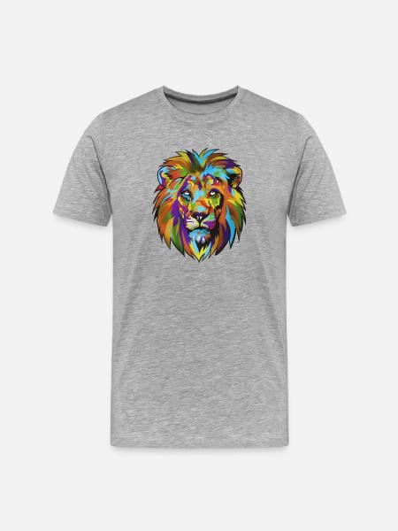 Löwen PopArt Farbrausch - Männer Premium Bio T-Shirt - Grau meliert