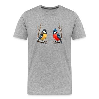 Twin Songbirds in Winter - Men's Premium Organic T-Shirt - heather grey - Front - Damien (186cm)