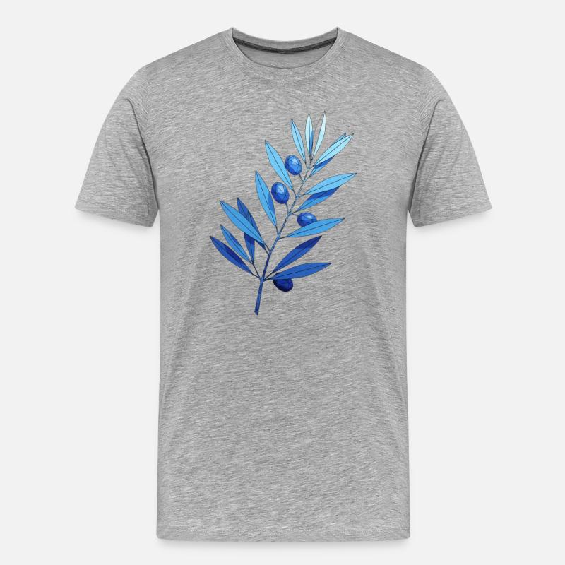 Zweig | Blaues Blattgeäst mit Blaubeeren - Männer Premium Bio T-Shirt - Grau meliert
