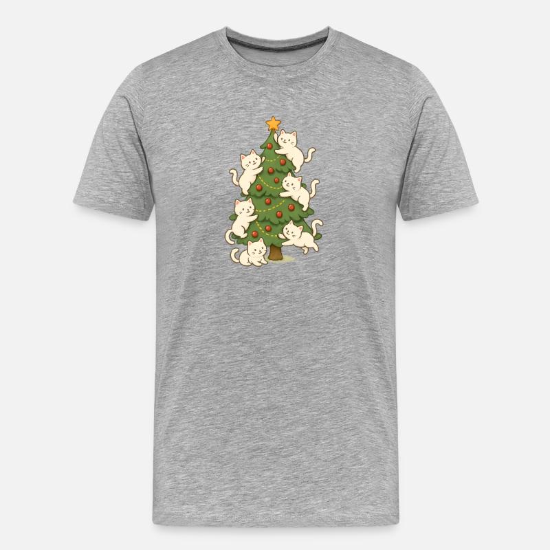 Chat, Arbre de Noël, Whimsy, Chatons - T-shirt bio Premium Homme - gris chiné