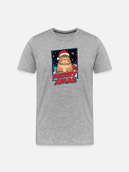 Capybara with Santa Hat Christmas - Men's Premium Organic T-Shirt - heather grey