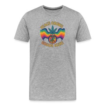 Peace Grows – Retro Hippie Design mit Hanfblatt &  - Männer Premium Bio T-Shirt - Grau meliert - Vorne - Damien (186cm)