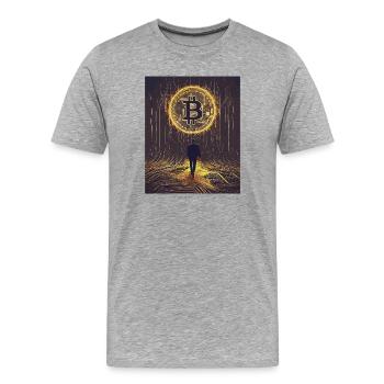 Bitcoin Portal – Der Weg des Krypto-Pfadsuchers - Männer Premium Bio T-Shirt - Grau meliert - Vorne - Damien (186cm)