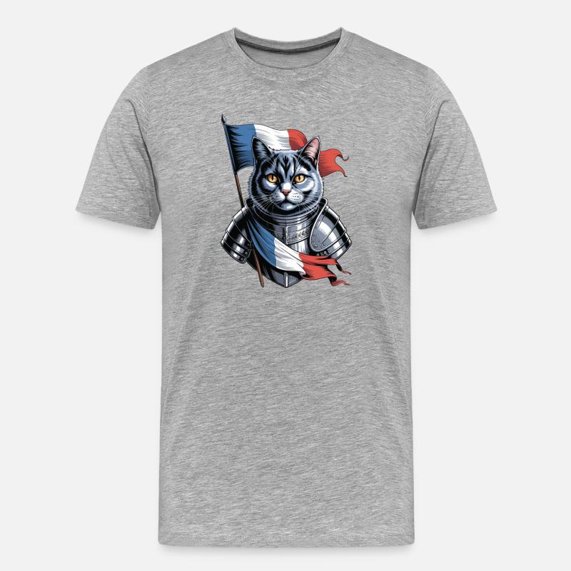 Frankreich Katze Ritter - Männer Premium Bio T-Shirt - Grau meliert
