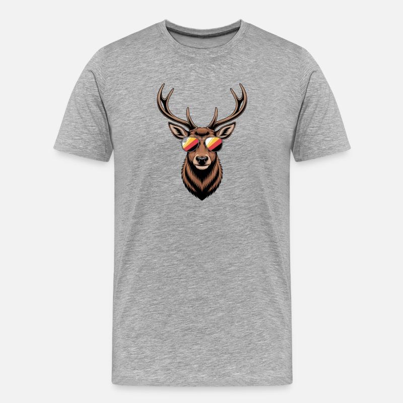 Hirsch mit Geweih und Sonnenbrille - Männer Premium Bio T-Shirt - Grau meliert