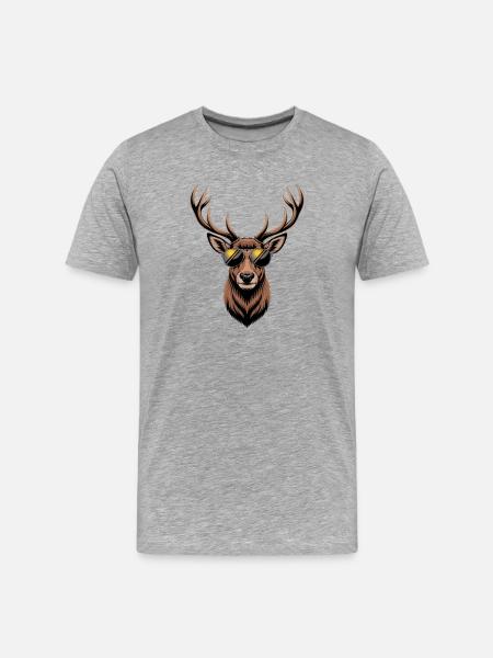 Hirsch mit Geweih und Sonnenbrille - Männer Premium Bio T-Shirt - Grau meliert
