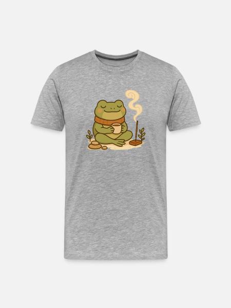 Achtsamer Frosch mit Tee & Räucherstäbchen - Männer Premium Bio T-Shirt - Grau meliert