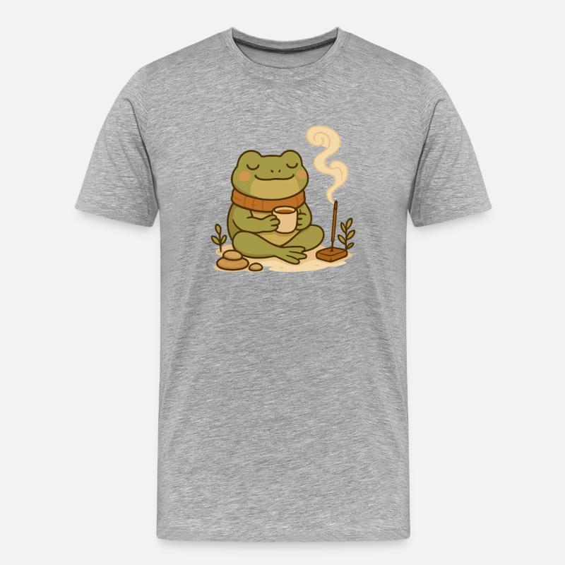 Achtsamer Frosch mit Tee & Räucherstäbchen - Männer Premium Bio T-Shirt - Grau meliert