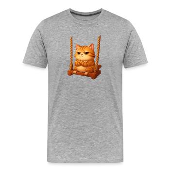 Chat sinistre sur balançoire dessin animé aire de jeux - T-shirt bio Premium Homme - gris chiné - Devant - Damien (186cm)