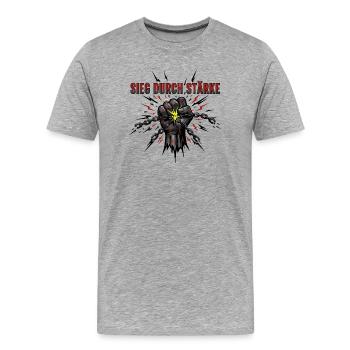 Sieg durch Stärke - Men's Premium Organic T-Shirt - heather grey - Front - Damien (186cm)