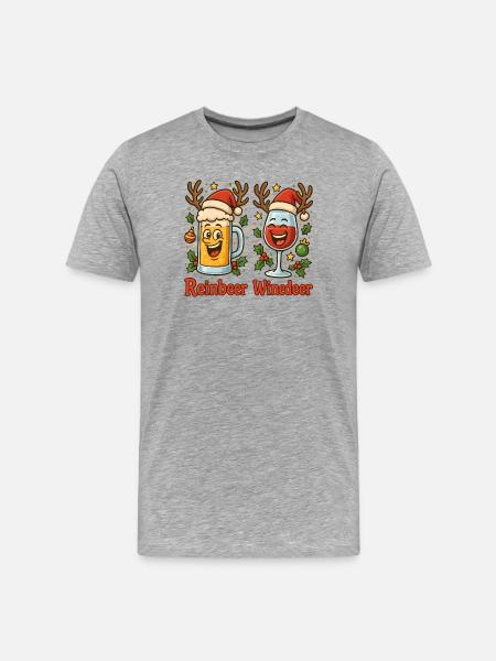 Reinbeer Winedeer Juleøl Vin - Herre Premium T-shirt økologisk - grå meleret