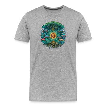 Goa Trance Arbre de Vie Champignons - T-shirt bio Premium Homme - gris chiné - Devant - Damien (186cm)
