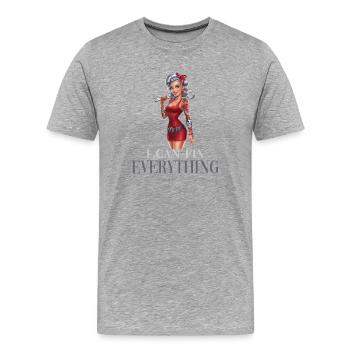 Ich Kann Alles Reparieren Powerfrau Illustration - Männer Premium Bio T-Shirt - Grau meliert - Vorne - Damien (186cm)