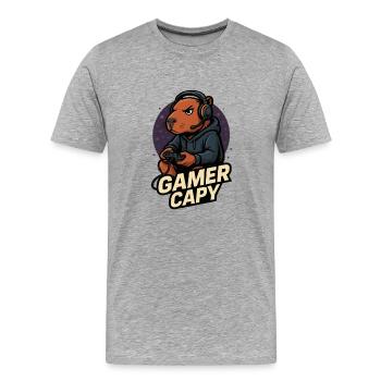 Gamer Capy – Cute Capybara Gamer 🎮
 - Männer Premium Bio T-Shirt - Grau meliert - Vorne - Damien (186cm)