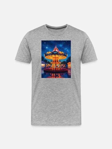 Nachtkarussell im Lichterglanz - Männer Premium Bio T-Shirt - Grau meliert