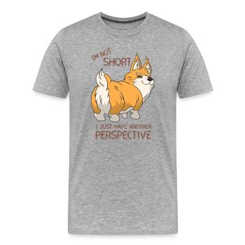 Ich bin nicht klein, ich habe nur eine andere Perspektive - Männer Premium Bio T-Shirt - Grau meliert - Vorne - Damien (186cm)
