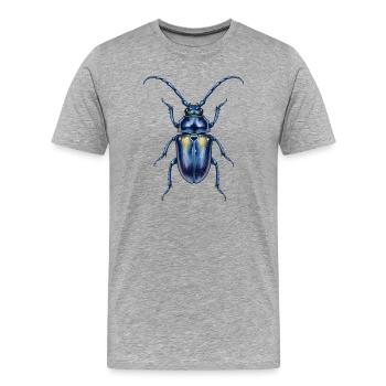 Aquarelle d'un Scarabée Bleu Métallique - T-shirt bio Premium Homme - gris chiné - Devant - Damien (186cm)