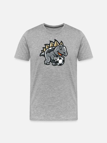 Stegosaurus Cartoon Fußball - Männer Premium Bio T-Shirt - Grau meliert