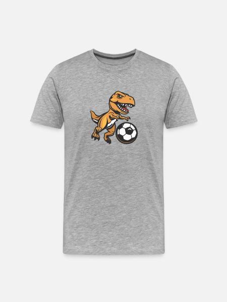 T-Rex Dino Fußball - Männer Premium Bio T-Shirt - Grau meliert