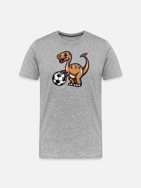 Dino Soccer Comic - Männer Premium Bio T-Shirt - Grau meliert