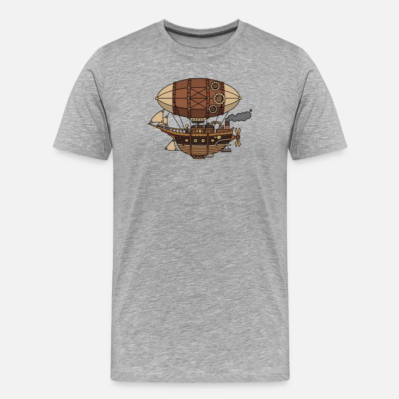 Dirigeable steampunk - T-shirt bio Premium Homme - gris chiné