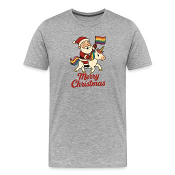 Weihnachtsmann auf Einhorn mit Regenbogenfahne - Männer Premium Bio T-Shirt - Grau meliert - Vorne - Damien (186cm)